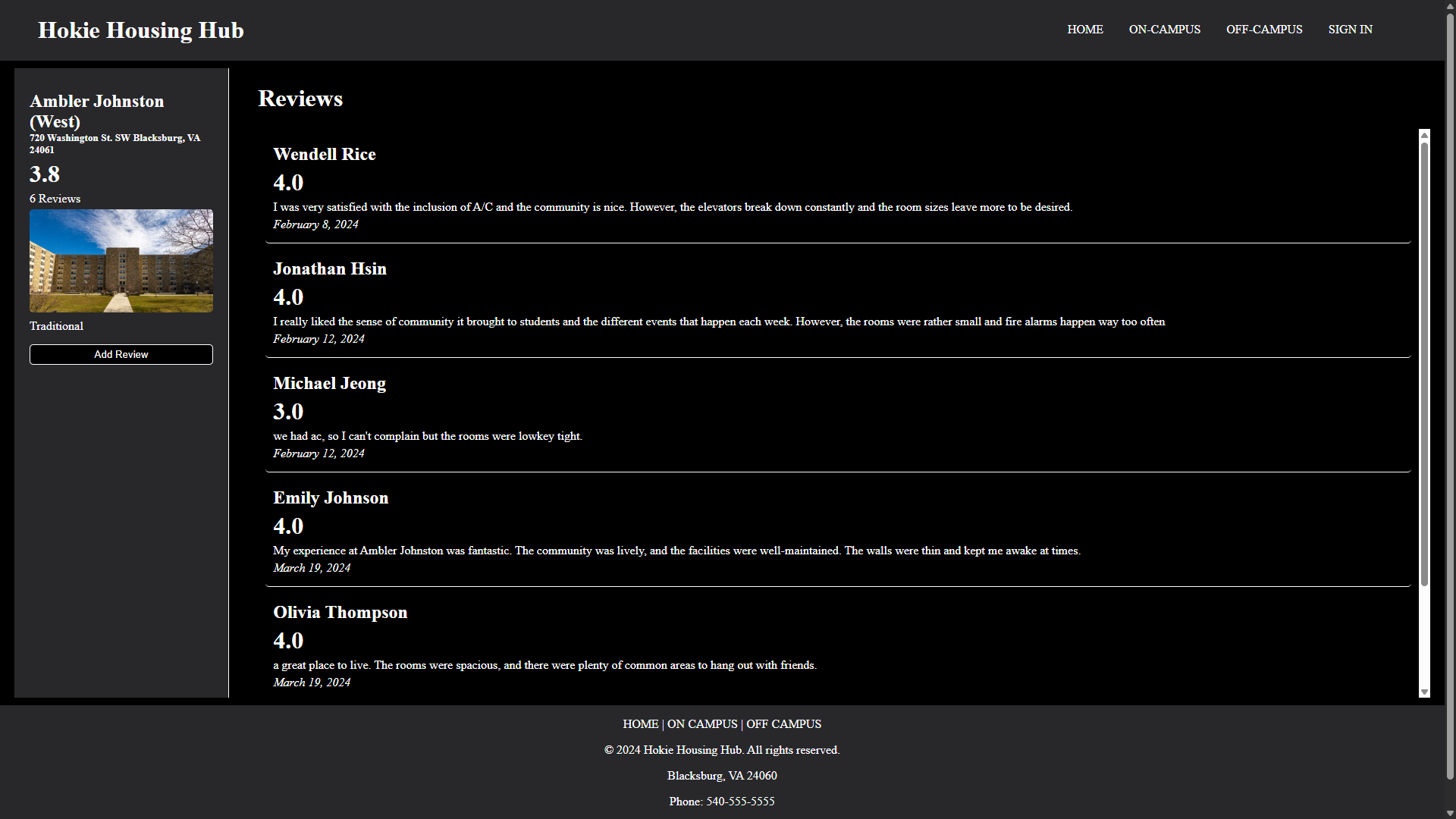 Reviews Page